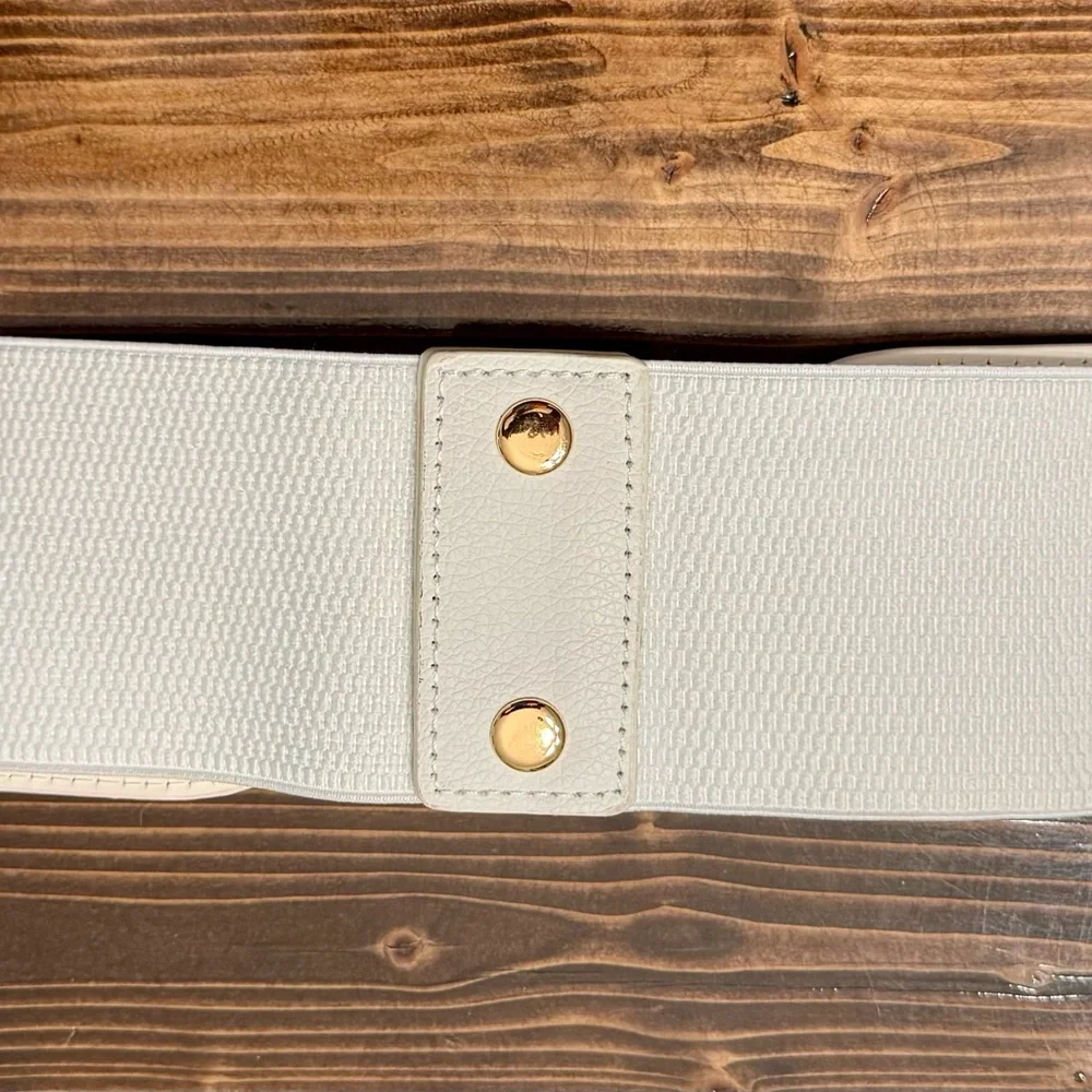 Gold Butterfly Embellished Wide Stretchy White Belt Size 1X‎